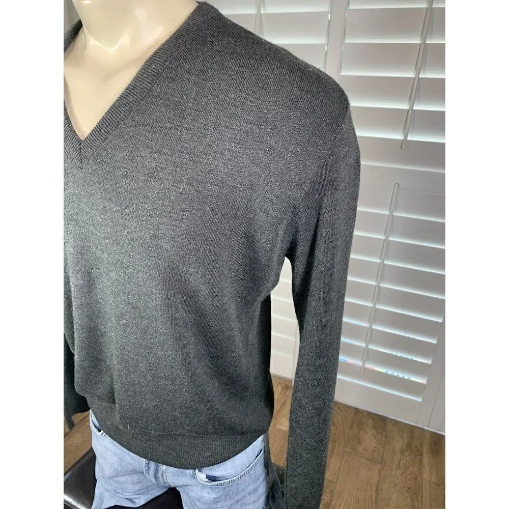 VTG 80s Jantzen Gray V-Neck Sweater Adult Large USA Made Lightweight Grandpa